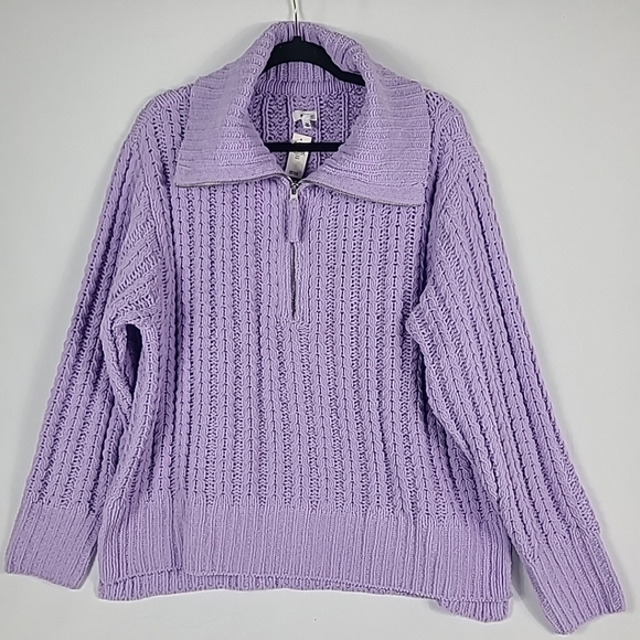 NEW AERIE Women's Chenille 1/4 Zip Sweater Lilac Purple Sz M Retail $70 NWT - Picture 1 of 5